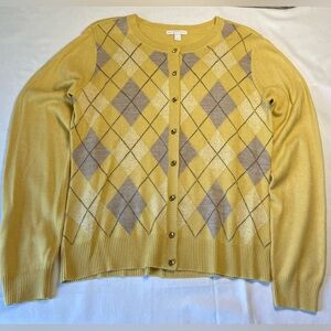 New York & Company Mustard Argyle Cardigan